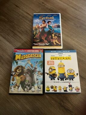 Set of 4 Sinbad, Madagascar Minions Rise of DVD/Blu‑ray Bundle